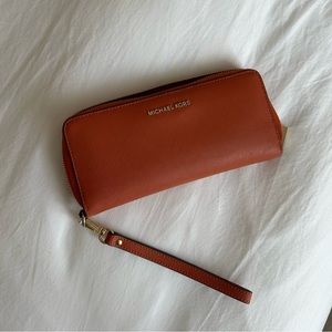 Michael Kors Large Continental Wallet Wristlet Orange Leather